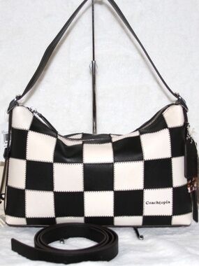 COACH Coachtopia Alter Ego Large Slouchy Shoulder Bag Black White Checkerboard